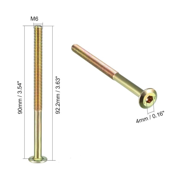 M6 Möbelbult Mutter Set, 10 st M6x100mm Möbelbult och Cylinder Mutter, Sexkantshylsa Sängskruvar och Bultar Sortimentskit För Våningssängar och Baby