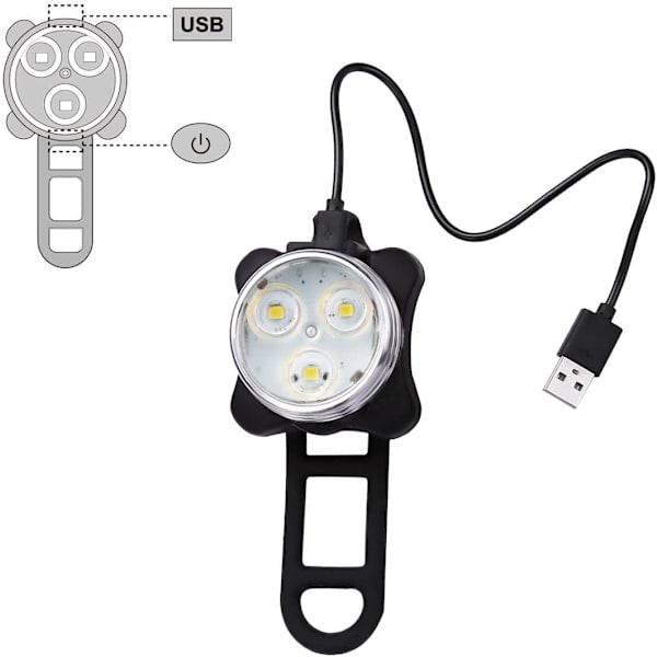 USB-oppladbart sykkellyssett, superlys foran og bak LED-sykkellys, 650 mAh litiumbatteri, 4 lysmodusalternativer