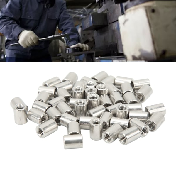 50 stk. Koblingsmøtrik Rundstangforbindelse Hun-gevind 304 Rustfrit Stål M6x1.0 10 L13mm