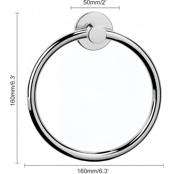 Moderne rund håndklering, 16 cm i diameter, laget av rustfritt stål, for bad og dusj