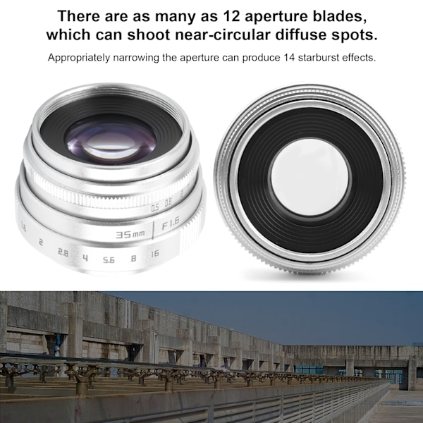 35mm F1.6 C-feste stort blenderåpning manuell fast fokus portrett kameraobjektiv tilbehør sølv