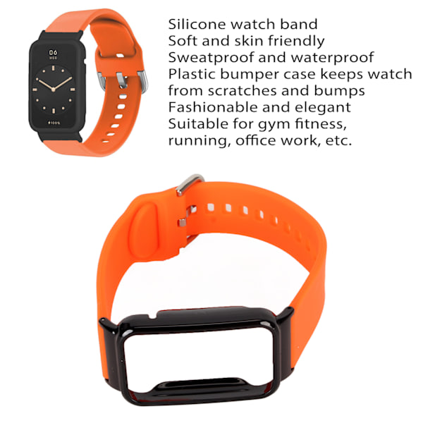 Silikoniranneke suojakotelolla Mi Band 7 Prolle, oranssi ja musta kotelo
