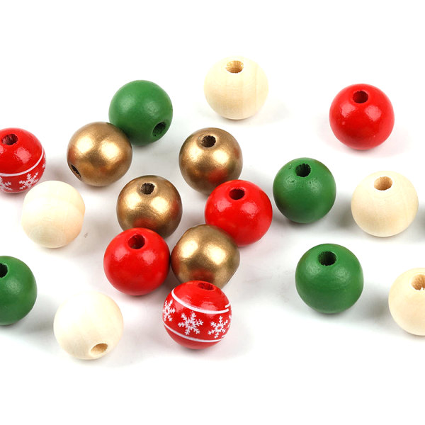 Christmas Wooden Bead Unfinished Round Beads for Necklace Bracel