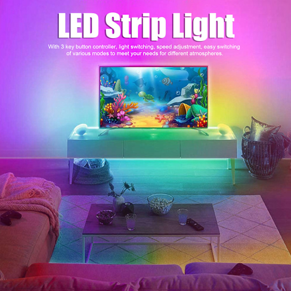 LED RGB Stripe Lys 5V Knappkontroll Tape Lys Fargeendring USB Drevet Stripe Lys For Soverom 3 m / 9.8ft