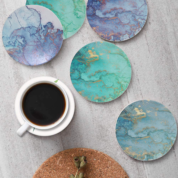 Coasters til drikkevarer, marmor mønster, absorberende keramisk sten