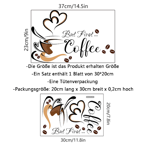Inspirerande Kaffekopp Väggkonst, Vattentät och Hållbar, Högkvalitativ Självhäftande PVC, Skala och Fäst DIY Vinyl Väggkonst för Kök Butik Café