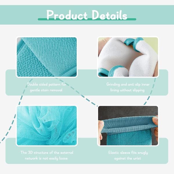 Exfoliating Shower Bath Gloves Back Scrubber Set for Body, Face, Shower, Bath, Scrub and Exfoliation (3-pack blue) blue