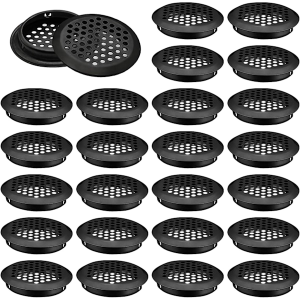 INCREWYA 50pcs 53mm Round Stainless Steel Ventilation Grille for Cabinet Drawer Bookcase Kitchen Black