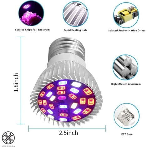 LED-vækstlys, 30W fuldspektret E27 LED-pære til indendørs planter og drivhuse