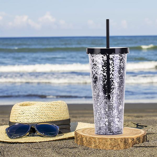 700ml dubbelskikts plastkopp, enkel transparent paljett glitter sugrör kopp, stor kapacitet vattenkopp