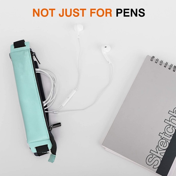 PU Læder Pen Blyant Pung Holder Stationery Lynlås Taske-blå
