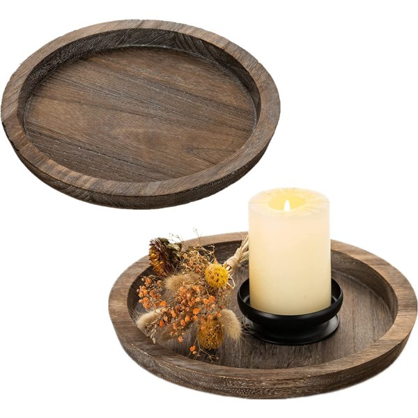 Rustic Wooden Tray Candle Holder - Small Decorative Plate