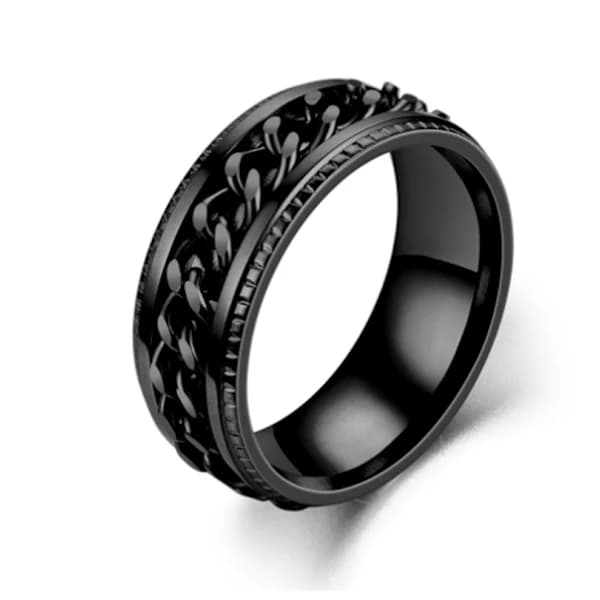 Anti-stressring, med roterende kæde, sort, størrelse 11