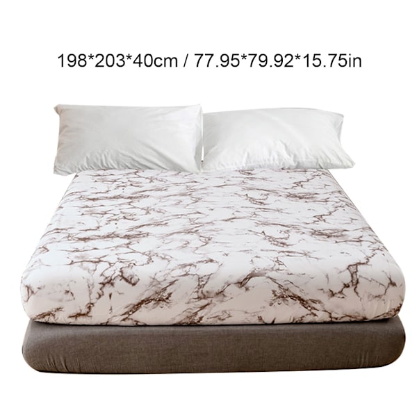 Marbled Polyester Fitted Sheet Dust Proof Mattress Cover for Bedroom Use US-K Size (Brown)