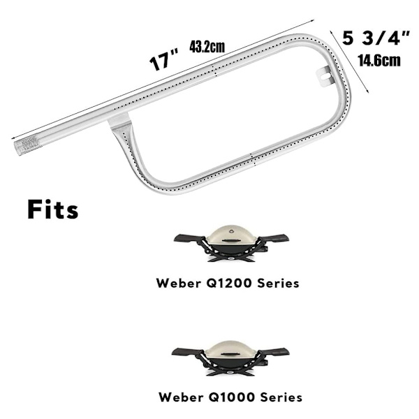 43cm Brænder Rør Tilbehør til Weber Q100 Serie Q100 Q120 Q1000 Q1200, Weber BBQ Reservedel 41657 304 Rustfrit Stål Rør Brænder, Del 69957, 1