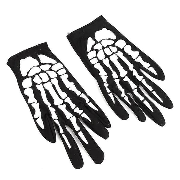 Halloween Kraniehandske til festbrug 1 par fuldfinger skelet handsker sort