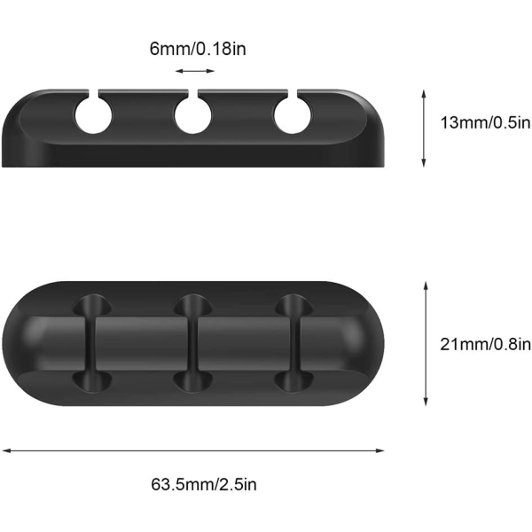 2-pakke kabelklemmer - ledningsorganisering, kabelhåndtering, 6 mm ledningsholdersystem - gummiklebende ledningskroker Passer hjemme, kontor, avlukke, bil, skrivebord