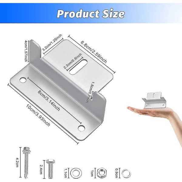4 kappaletta aurinkopaneelin kiinnitystä aurinkopaneelin kiinnike Z-aurinkopaneelin kiinnike Z-aurinkopaneelin alumiinikiinnikkeet muttereilla ja pulteilla asuntovaunuun, veneeseen, autoon, kuorma-autoon