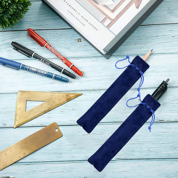 Pen Sleeve Holder i Fløjl med Snøre, Lille Etui til Blyanter