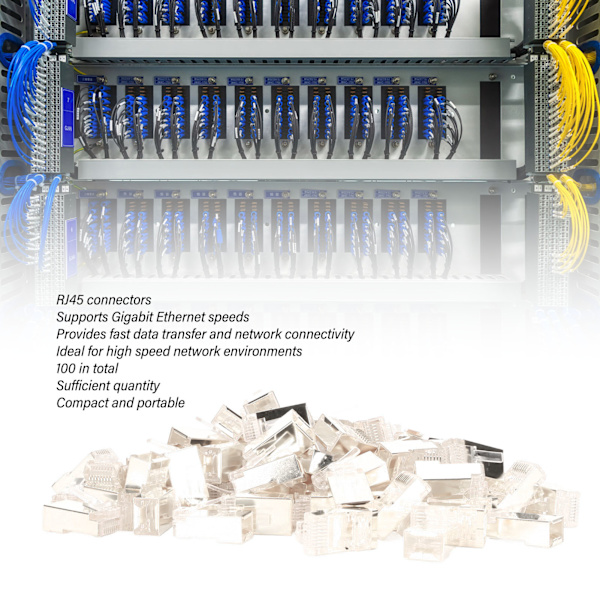 100 stk RJ45 CAT6e Pass Through-kontakter Ren kobber Skjermet Plug and Play 8P8C Ethernet-kabel Krympeender Sølvbelagt
