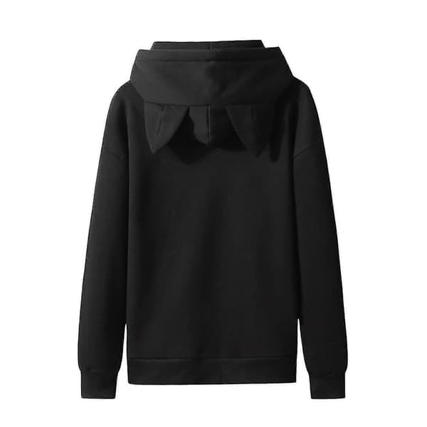 Mænd Afslappet Ensfarvet Pullover Katteører Hættefleece Lomme Sweatshirt Hættetrøje Black M