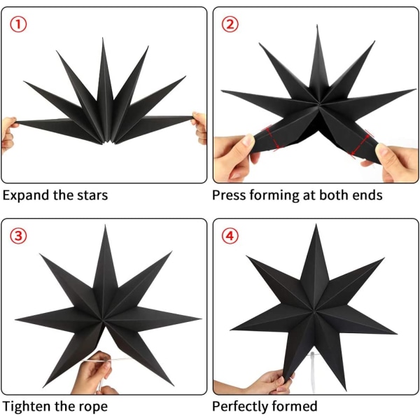 Faltstern Weihnachten, 7 Zacken Faltsterne Schwarz 5 Stück, 2