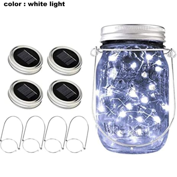 4-pakning Mason Jars solcelle-LED-lys med hengere for hageferie