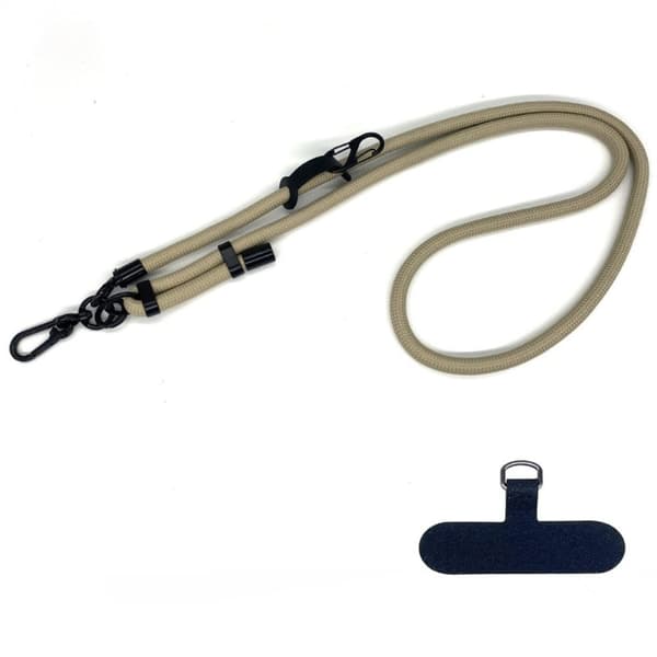 Justerbart hals- och axelband i polyester med telefonrem - Khaki Vit white