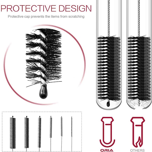 2 sett med rengjøringsbørster Nylon Tube Brushes Sett 10 forskjellige