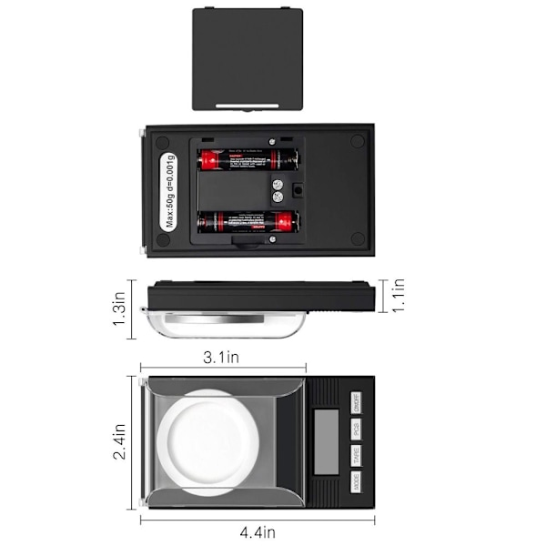Digital Milligram Lommeskala 50g / 0.001g Pro Smykker Lab
