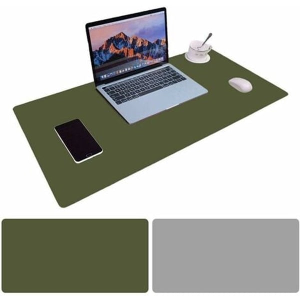 Kontormåtte i læder, 900 x 400 x 2 mm, med dobbeltsidet gaming- og kontormåtte - mørkegrøn+grå