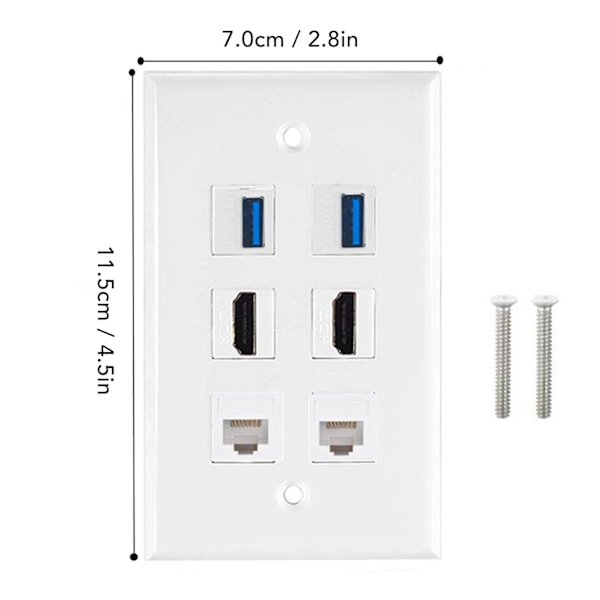 6-ports väggplatta 2xHD Multimedia Interface 2xCat6 2xUSB3.0 RJ45 Ethernet väggplatta för HDTV-projektor dator