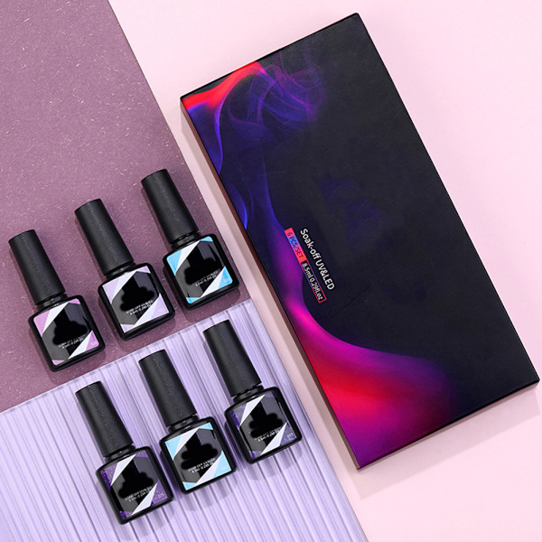 6 st semi-permanent nagellack, UV LED-blötlagt gelnagellack set 6 färger 8,5 ml nagellack DIY nagelkonst