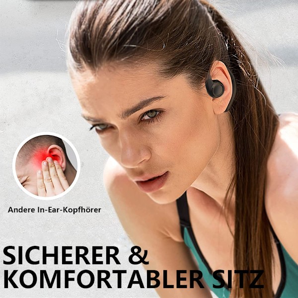 Trådløse øretelefoner, sports Bluetooth 5.3-hovedtelefoner, Bluetooth-øretelefoner med mikrofon, dyb bas, trådløse in-ear støjreducerende øretelefoner, ørekrog