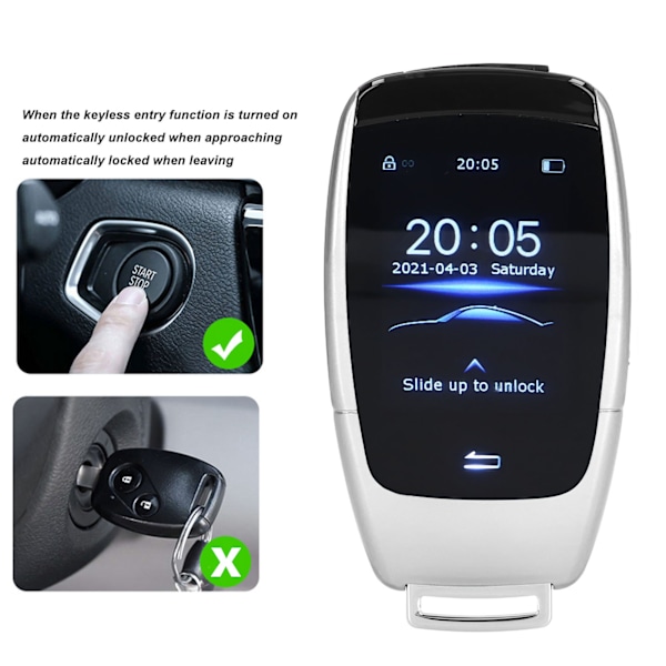 Universal TK900 LCD Pekskärm Smart Nyckel Fjärrkontroll Nyckelfri Ingång för Start Stopp Motor Knapp Modeller Silver