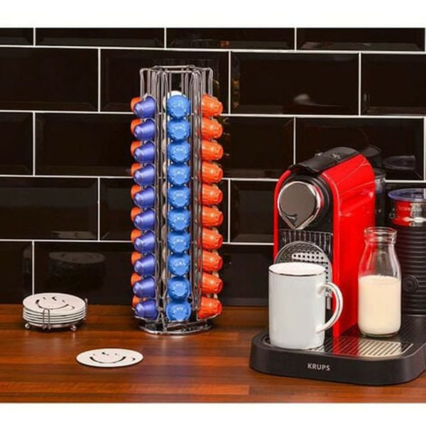 Kapselhållare för Nespresso, Kapselställ för 60 kapslar, Rotationsställ i silver