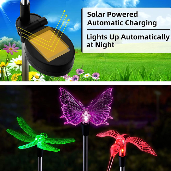 3-pack solcellslampor för trädgårdsdekoration, fjärilar,