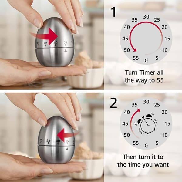 Æggeur (med timerfunktion, timeglas, rustfrit stål) Sølv