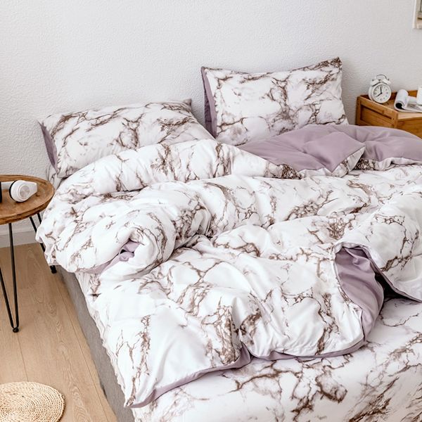 3-delars set Marmorerat Polyester Sängkläder Täcke med Kuddfodral AU-Dubbel Storlek (Brun)