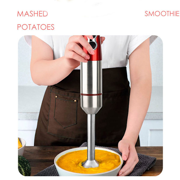 600W Elektrisk Stavblender i Rustfrit Stål - Stavblender til Suppe, Puré og Babymad - EU-stik