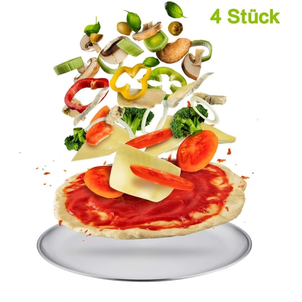 TEAMFAR Pizzablech 4er-Set, Edelstahl Rund Pizzaform Pizza