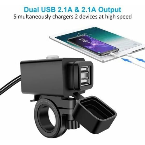 Vanntett motorsykkel USB-lader med bryter 5V dobbelport