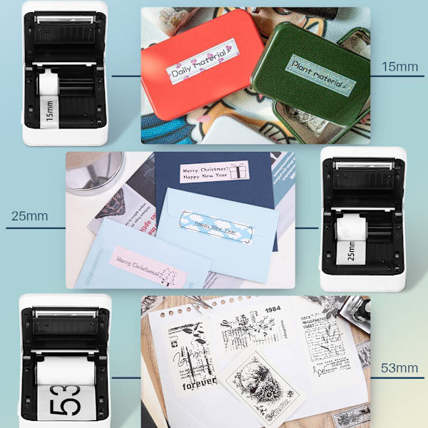M02 Pro 300 DPI termisk miniprinter, Bluetooth-fotoprinter til mobiltelefon, kompatibel med 15, 25, 53 mm papir, til iOS og Android, ideel til