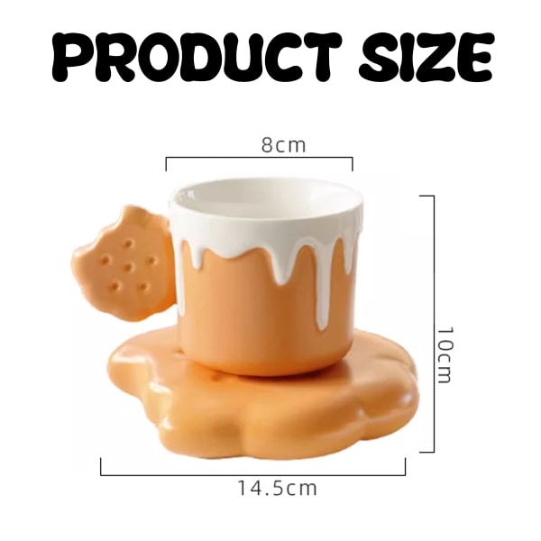 Luovat ja söpöt keksimuotoiset muki- ja alusastiasetit, keraaminen kahvimuki toimistoon ja kotiin, 7,4 unssia/220 ml teelle, lattelle ja maidolle