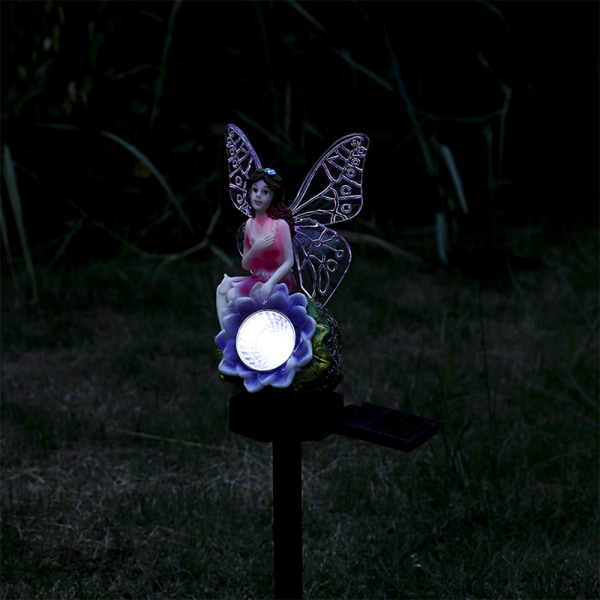 Solar Garden Flower Fairy Light, Butterfly Angel Shape med 7 Co