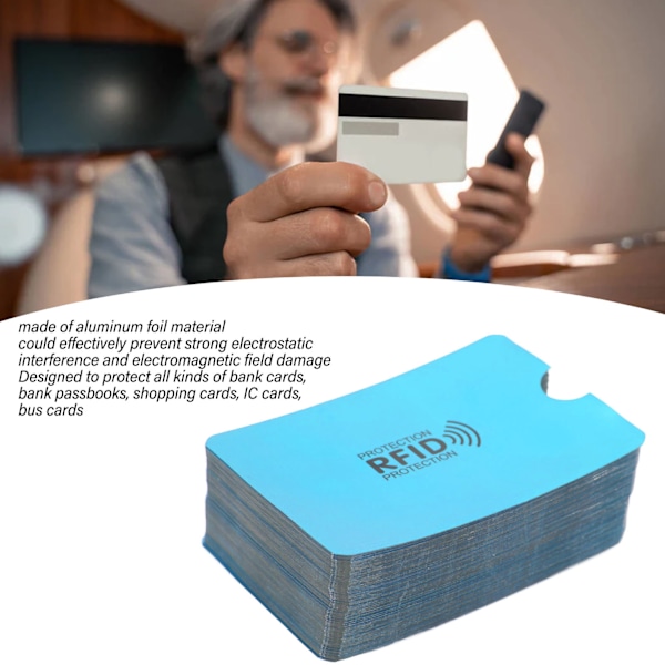 100 stk. Kortblokerende Ærmer Snug Fit Folie Anti Scan Tyveri Magnetisk Beskyttelse Bærbar Beskyttelse Kort Holder Blå