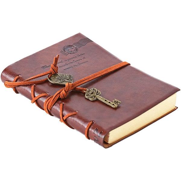 Læder notesbog, nøglebundet retro vintage