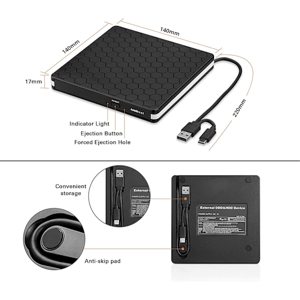 Ulkoinen DVD-asema, Amicool USB 3.0 Type-C CD DVD +/-RW optinen