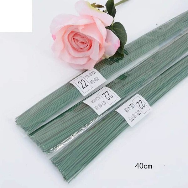 Fil de Fer Fleur, 100 Pack Vert Stem Wire Floral Stem Fil pour Artifical Fleurs Bouquet de Mariage Décorations Artisanat 40CM 22#