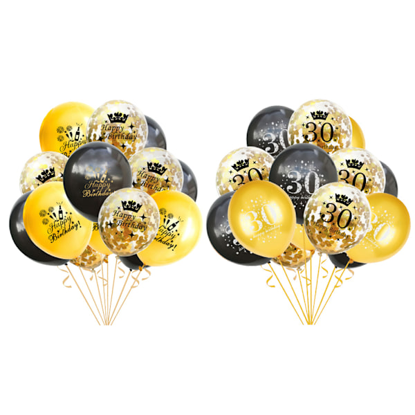 30 stk. Gull-svarte ballonger for kvinner og menn, jubileums- og bursdagsfestdekorasjon innendørs og utendørs rekvisita